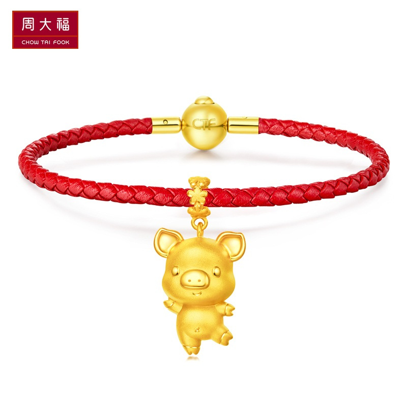 周大福十二生肖猪星星小猪转运珠足金金坠R21600