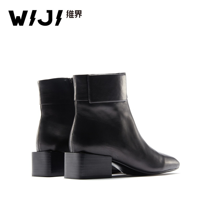 WIJI冬季新款时尚潮流切尔西靴休闲个性纯色透气方头舒适拉链女靴