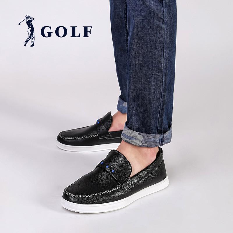 GOLF/高尔羊皮夫懒人鞋男士休闲皮鞋真皮英伦流行男鞋潮流男鞋子驾车鞋