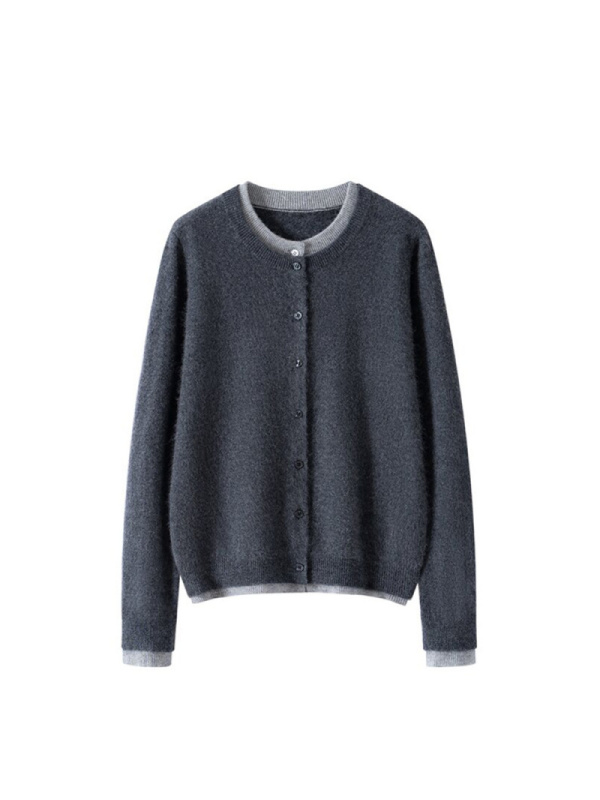 假两件拼接撞色灰针织开衫外套女外搭毛衣秋冬新款气质羊绒衫上衣