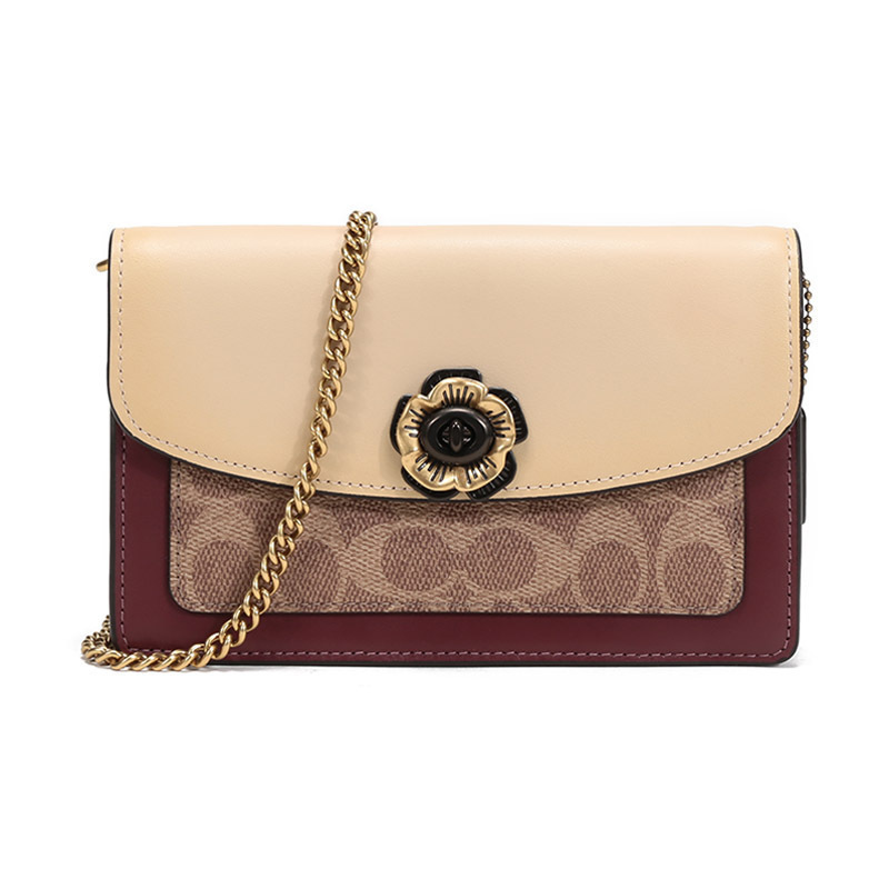 coach蔻驰奢侈品女士专柜款parker系列涂层帆布配皮山茶花单肩斜挎包