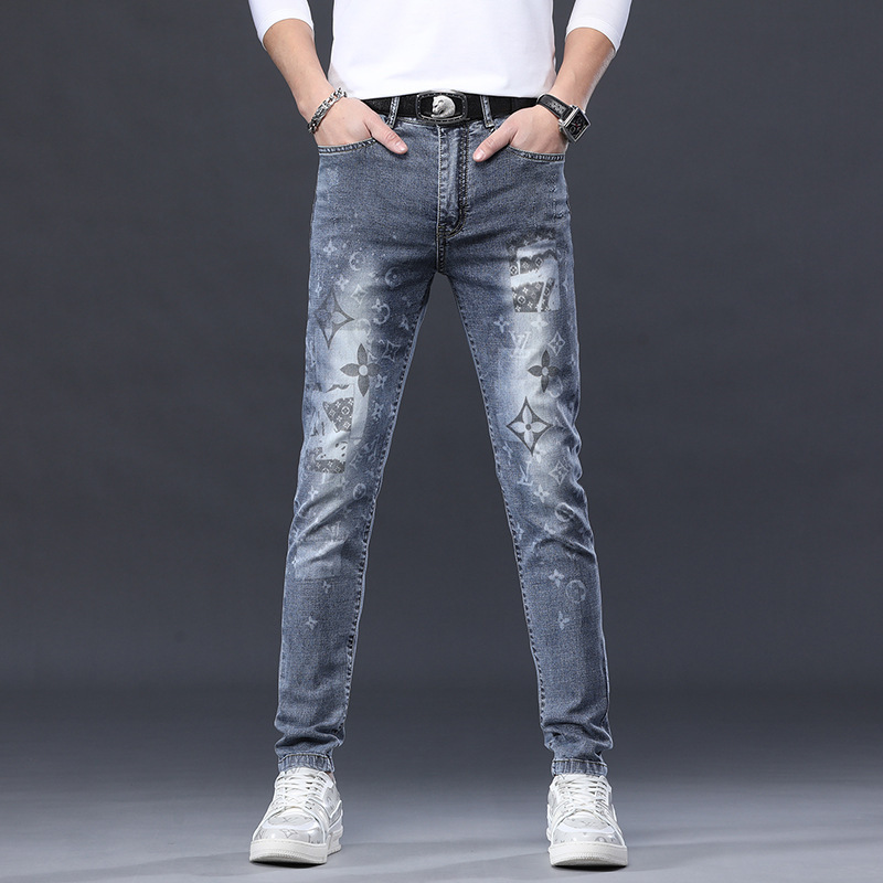 ceenbulled牛仔裤男春夏季薄款2022新款欧货印花弹力潮流修身小脚休闲