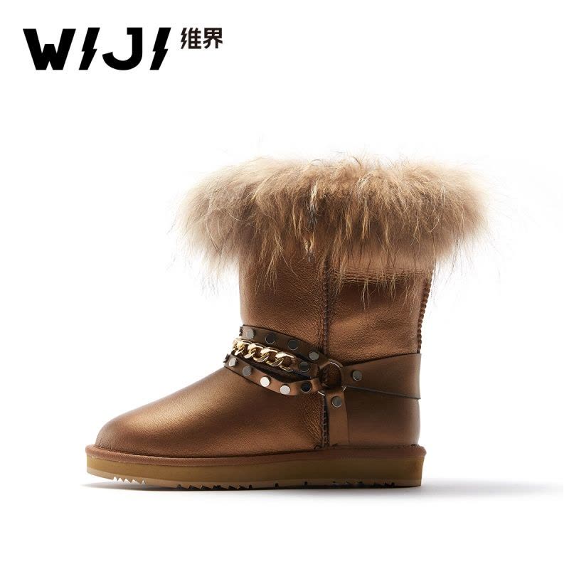 WIJI冬季新款时尚雪地靴个性纯色加绒保暖皮毛一体舒适中高筒女鞋图片