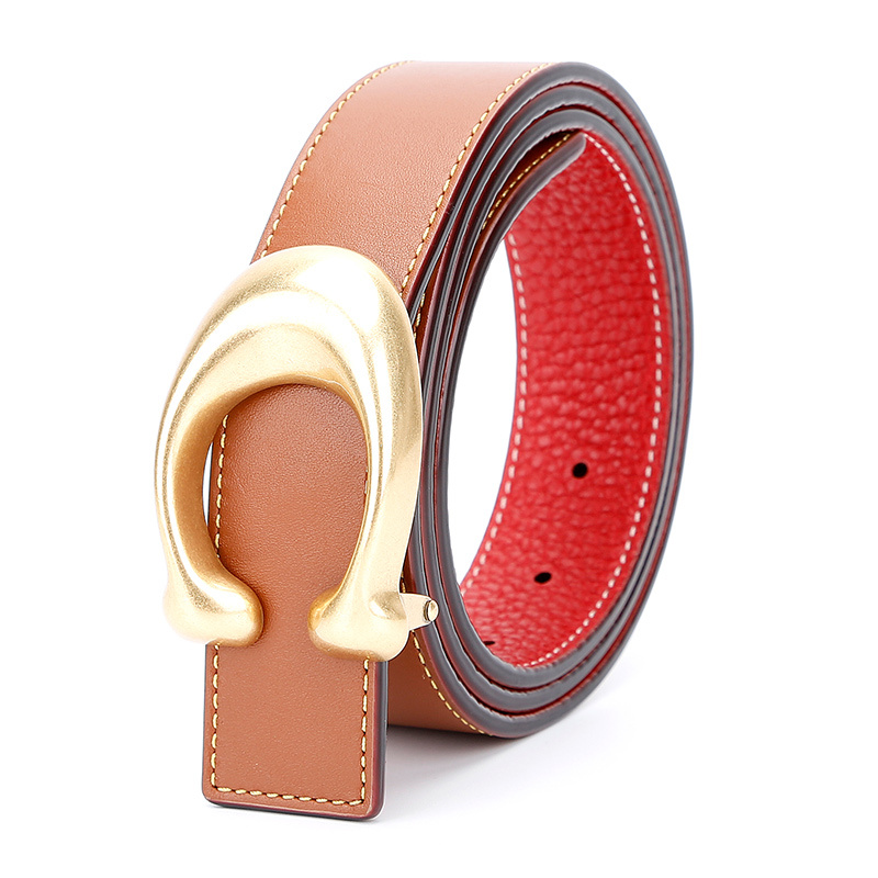 蔻驰coach奢侈品女士专柜款双面皮质腰带皮带棕色配红色78175b4oh2m号