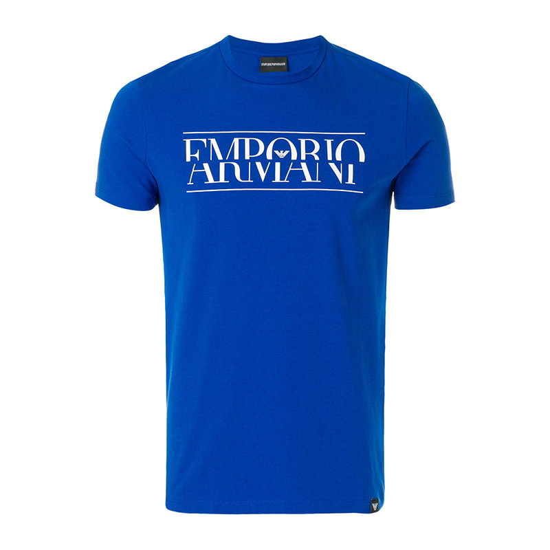 Emporio Armani/安普里奥阿玛尼 错位徽标印纹棉质混纺蓝色男士T恤#3Z1T86 1J0AZ 0726