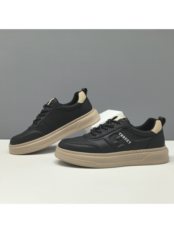 男生头层牛皮黑色板鞋真皮百搭男款潮鞋欧洲站男鞋男士透气休闲鞋