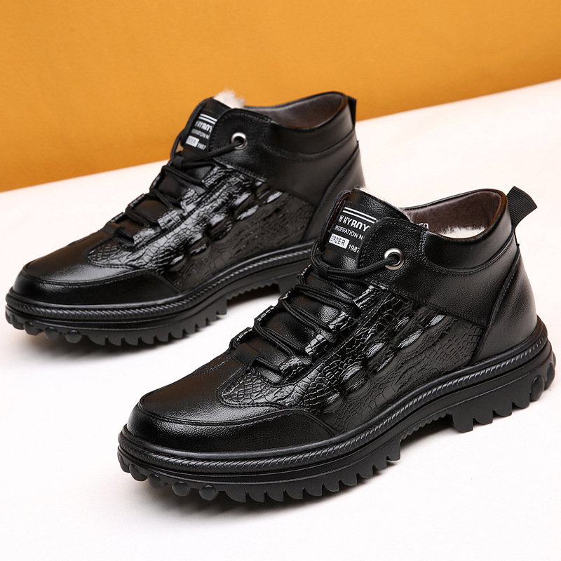 牛皮棉鞋男士加绒加厚羊毛高帮棉皮鞋男冬季保暖皮毛一体男鞋