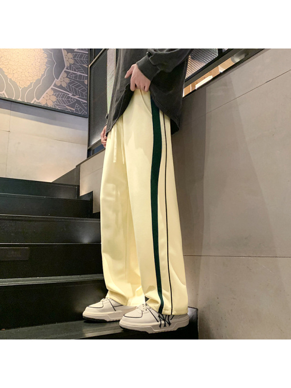 秋冬男女同款休闲裤新款韩版潮简约侧边条纹宽松直筒裤阔腿长裤子