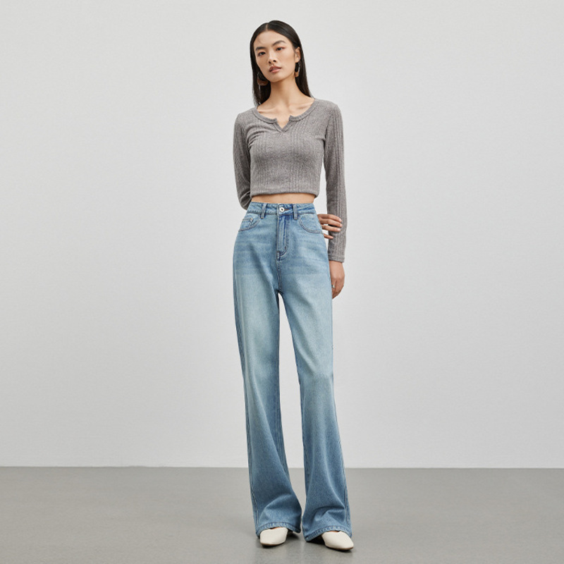 Ceen Bulled牛仔裤女2023春季高品高腰修型简约阔腿裤