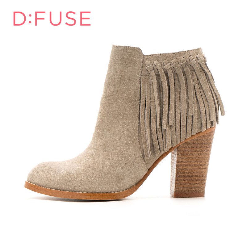 迪芙斯D:FUSE牛皮尖头高跟流苏短靴女鞋DF64117303