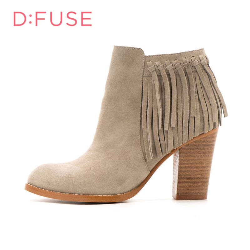 迪芙斯D:FUSE牛皮尖头高跟流苏短靴女鞋DF64117303图片