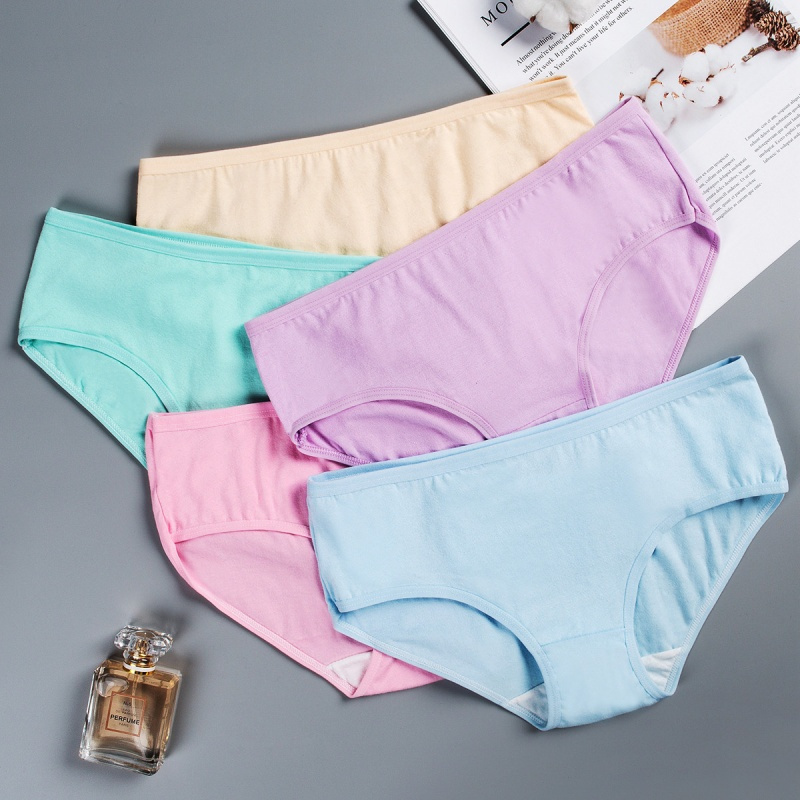 enk5条盒装女生三角底裤中腰纯棉底裆纯色少女简约学生女士内裤