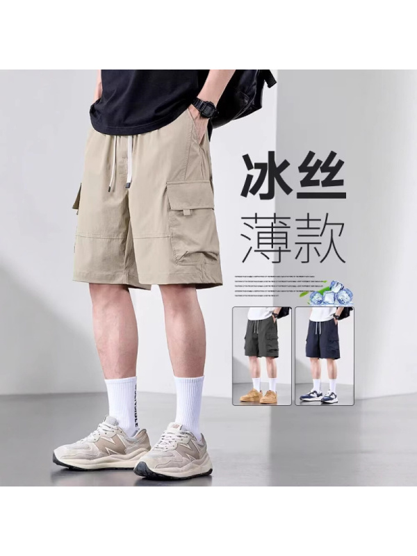 轻薄冰丝休闲裤男款夏季薄款透气美式工装裤宽松五分短裤