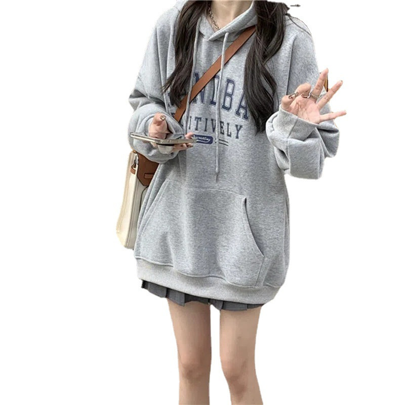 加绒加厚连帽卫衣女秋冬新款宽松韩版时尚学生外套长袖上衣潮