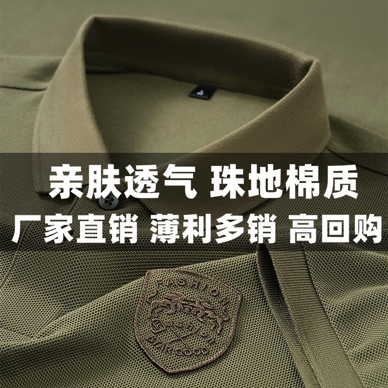 夏季男士棉质短袖T恤商务休闲简约徽章polo衫纯色T恤跨境外贸