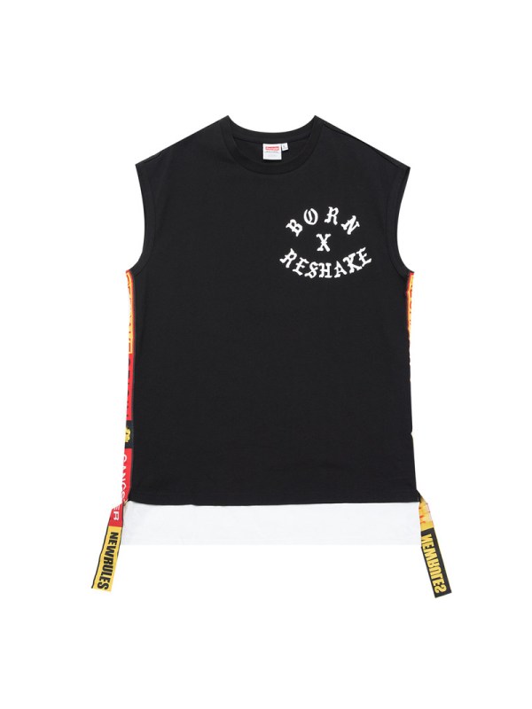 马克华菲潮牌RESHAKE华菲型格19夏【商场同款】时尚人物印撞色拼接无袖T恤