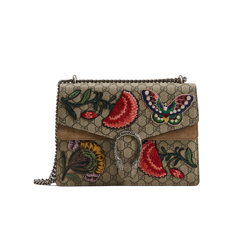 gucci古驰dionysus系列酒神包女士刺绣帆布印花包盖式女士单肩包硬