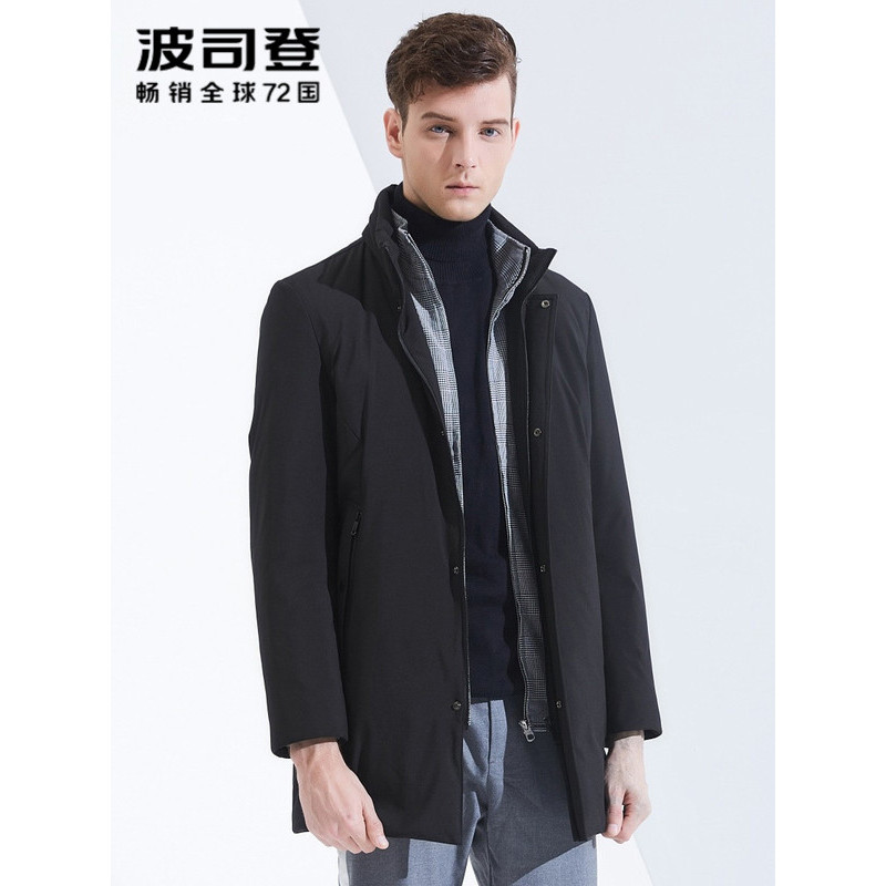 波司登bosideng羽绒服男士中长款风衣秋季2018新款商务立领薄外套b