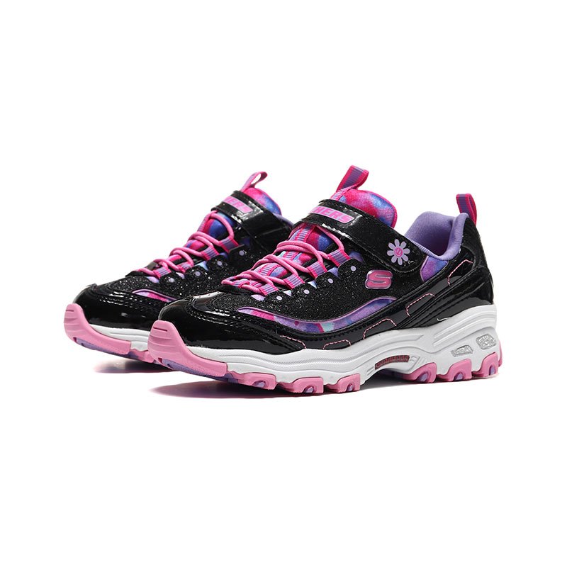 【自营】Skechers斯凯奇女童鞋休闲鞋时尚拼接防滑熊猫鞋80528L 80528L/BKMT黑色+多彩色