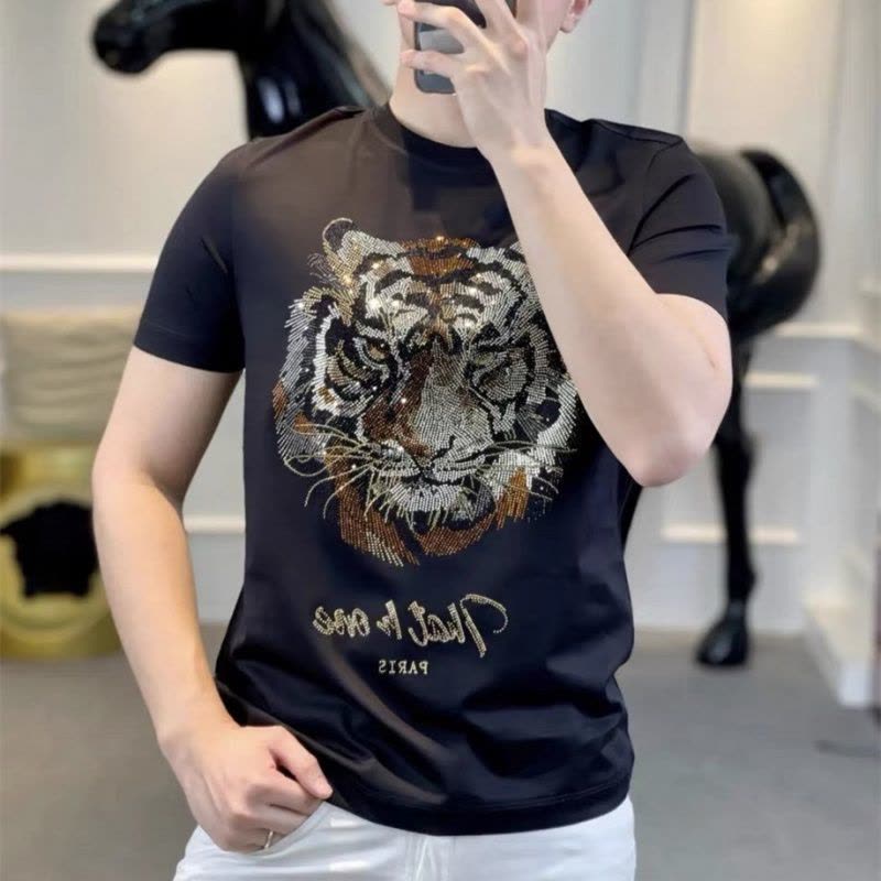 Ceen Bulled欧洲站短袖T恤男短袖重工虎头轻奢烫钻潮牌半袖衣服男抖音网红潮图片