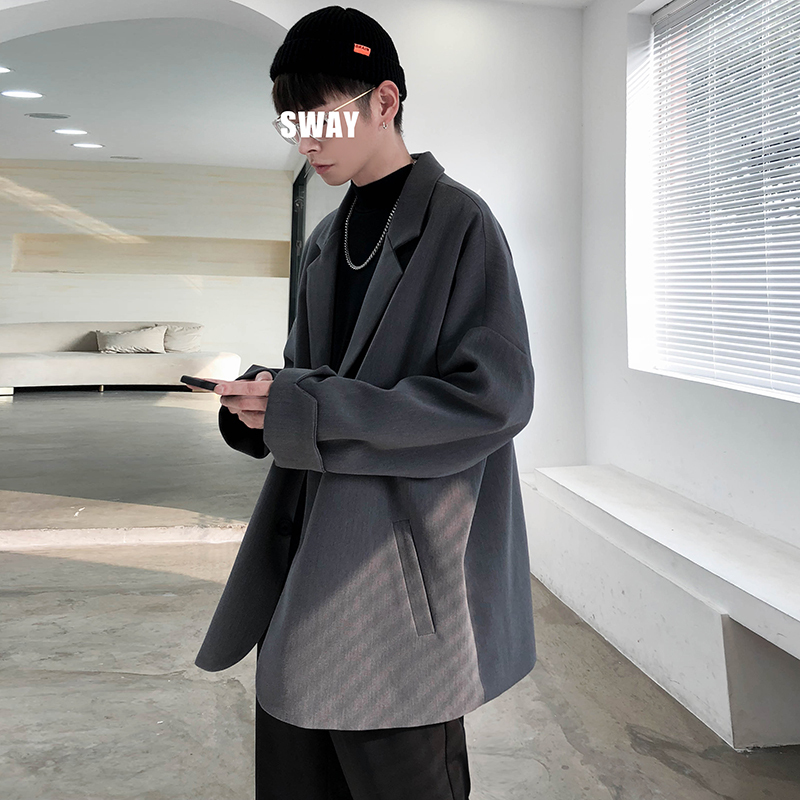 【HY&CO】休闲西装外套中性宽松韩版潮流帅男炸街雅痞小西服灰
