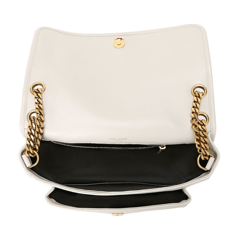 预售 圣罗兰YSL NIKI 口盖包中号 字母LOGO光面皮 褶皱皮 女士单肩包498894金链银链