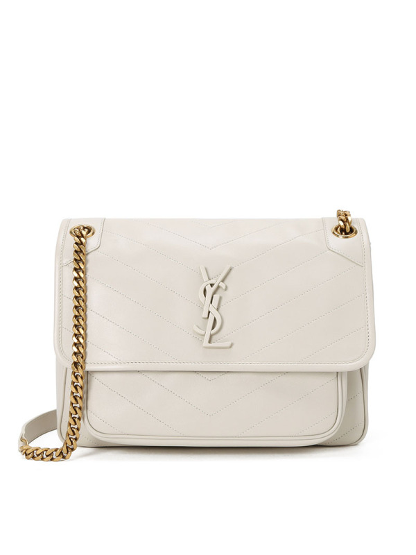 预售 圣罗兰YSL NIKI 口盖包中号 字母LOGO光面皮 褶皱皮 女士单肩包498894金链银链