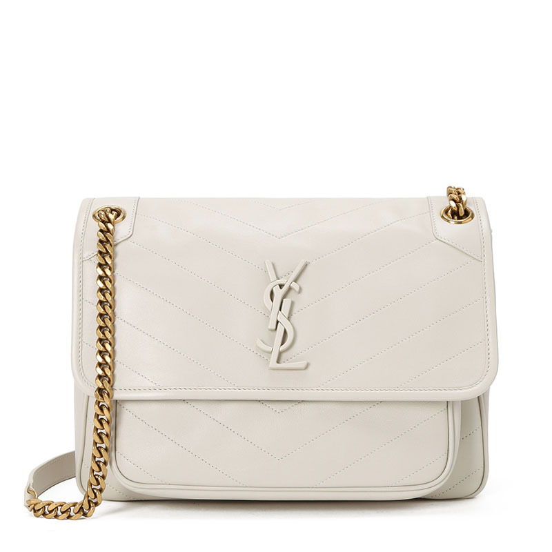 预售 圣罗兰YSL NIKI 口盖包中号 字母LOGO光面皮 褶皱皮 女士单肩包498894金链银链