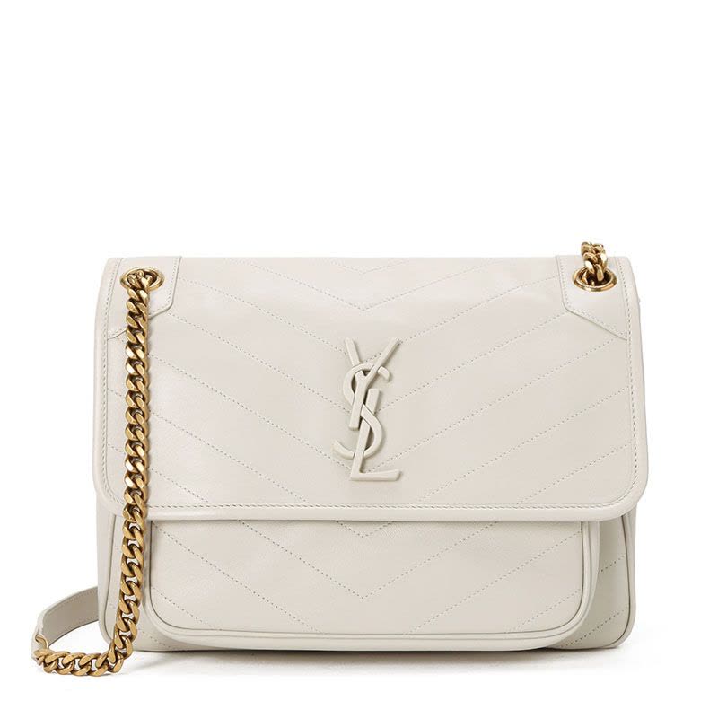 预售 圣罗兰YSL NIKI 口盖包中号 字母LOGO光面皮 褶皱皮 女士单肩包498894金链银链图片