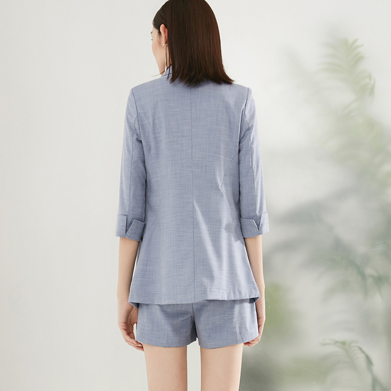 晚白2021春季新品休闲两件套西装上衣外套高腰短裤时尚套装裤女