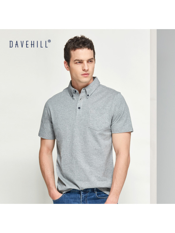 Dave Hill大卫山新款宽松全棉透气舒适休闲商务衬衫领短袖POLO男