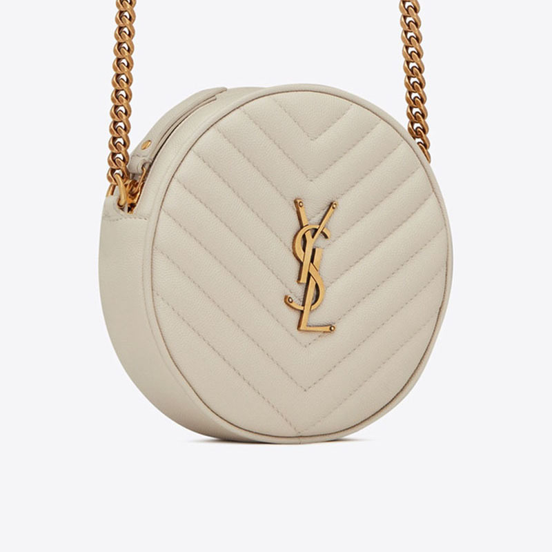 【预定】YSL/圣罗兰 VINYLE V形纹绗缝粒面压印皮革圆形相机包 17*17*5.5CM