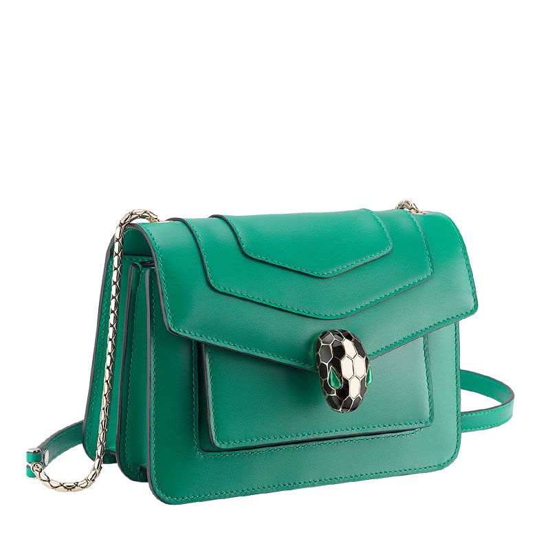 预售 宝格丽 BVLGARI Serpenti Forever 口盖包小号 经典蛇头光面皮 女士手提包 289673金扣图片