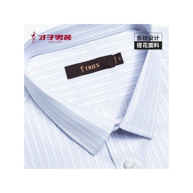 才子男装tries长袖衬衫男士年秋冬商务休闲青年修身寸衫透气职业上班竖条纹衬衣