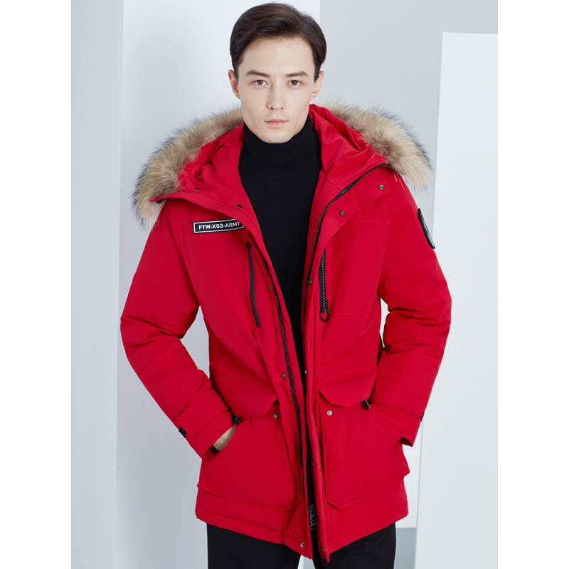 雅鹿中长羽绒服男2019新款貉子毛领冬装加厚休闲中年男冬季外套M