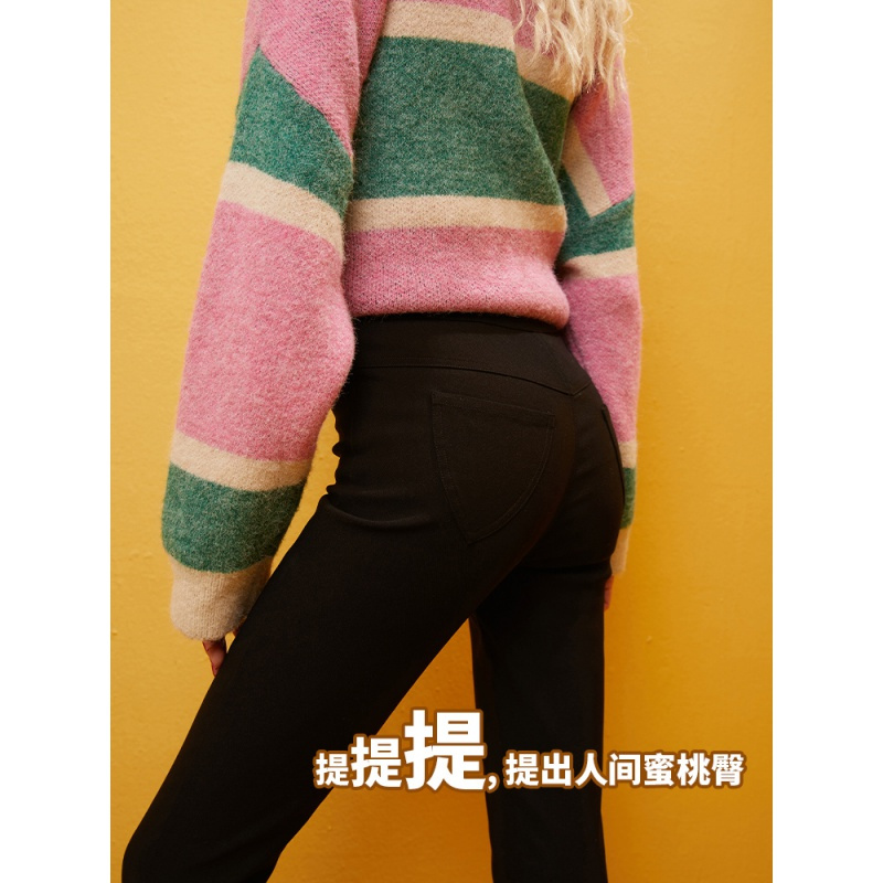 妖精的口袋黑色加绒小脚休闲裤2019秋冬季新款女魔术裤铅笔裤子潮