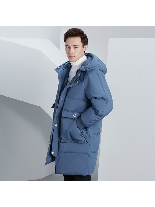 雅鹿羽绒服男中长款韩版2019新款宽松连帽外套加厚冬季面包服潮H