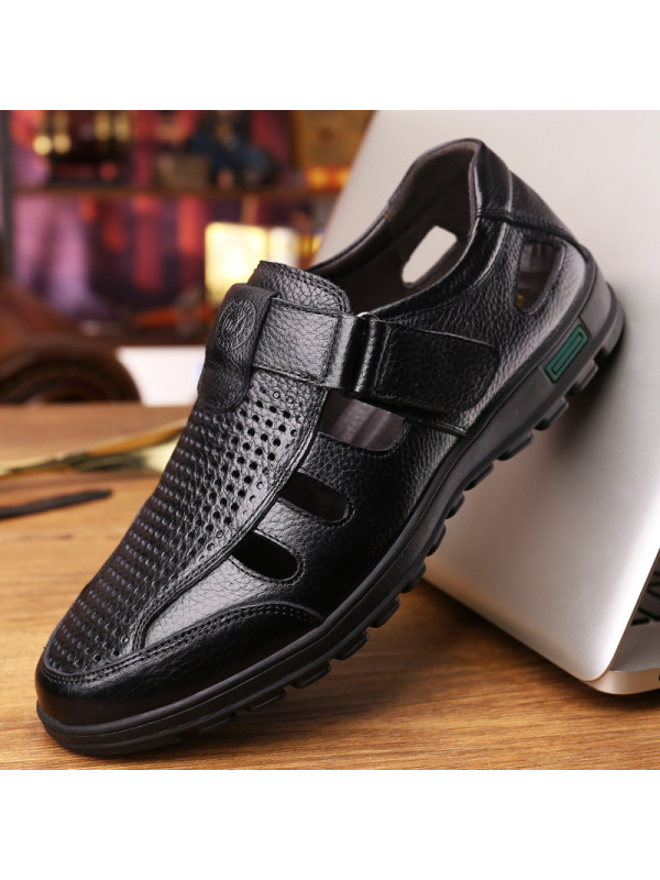 男鞋春夏季新款男士皮鞋洞洞鞋清凉透气圆头镂空真皮凉鞋鞋子