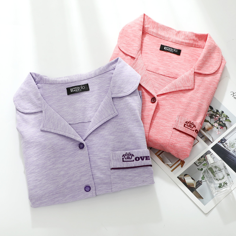 红豆居家(Hodohome)女士家居服女式纯棉睡衣经典开衫长袖居家服套装