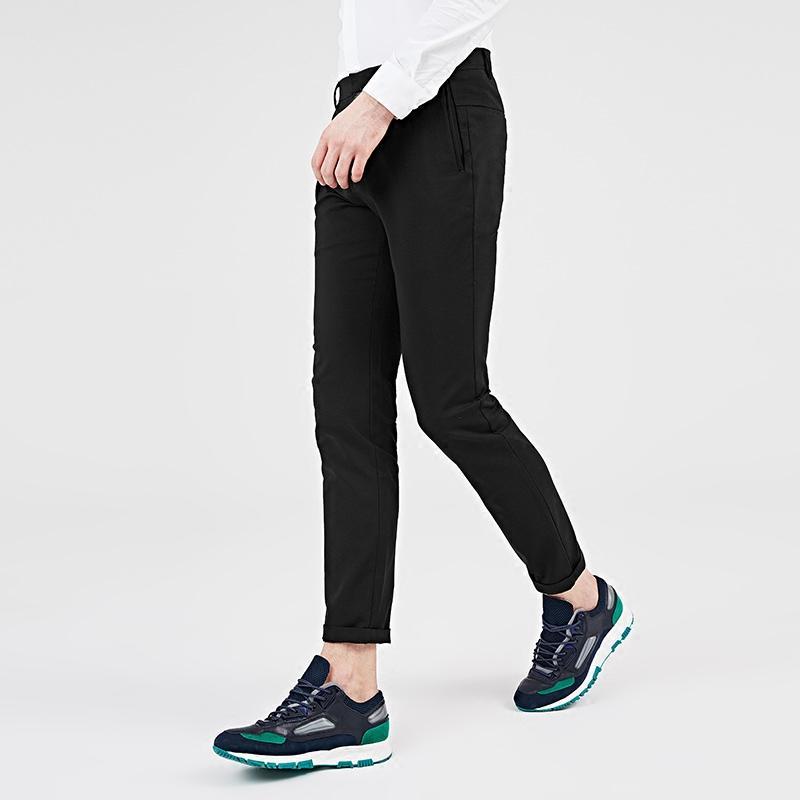 太平鸟男装黑色韩版直筒休闲裤微弹修身商务休闲长裤男