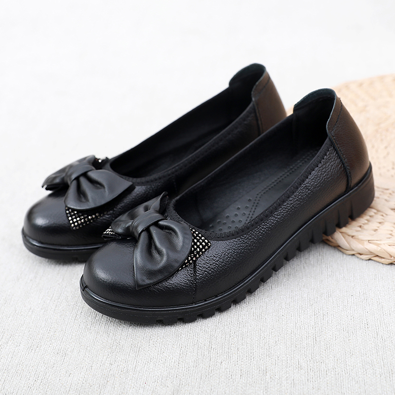 木林森女鞋软底女舒适真皮单鞋中老年皮鞋防滑奶奶鞋休闲妈妈鞋女报价