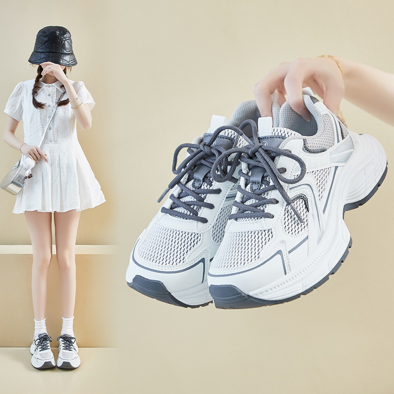 ins韩版新款老爹鞋女2025夏季休闲街拍网面透气增高