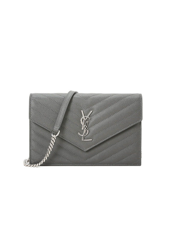 YSL 圣罗兰 MONOGRAM 单肩包 斜挎包 链条包 信封闹 颗粒纹理提花真皮 斜挎包393953 银链