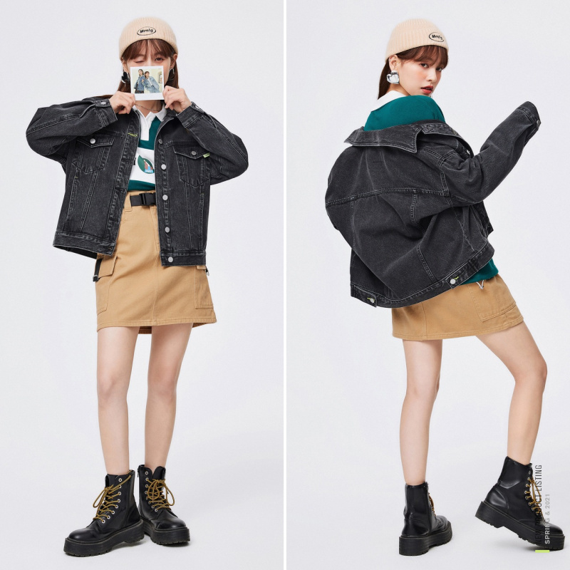 【满198减100预估价：150】森马春季牛仔外套女2021年新款女装时尚宽松上衣女士短款夹克