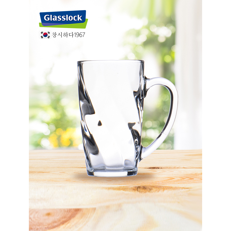 Glasslock韩国进口钢化玻璃水杯带把手350/360ml加厚耐摔透明玻璃茶杯果汁杯耐热茶水杯创意杯子泡茶