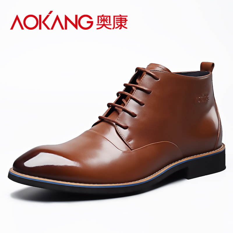 奥康(AOKANG)皮鞋男士靴子男英伦风高帮马丁靴商务休闲商务皮靴百搭短靴潮