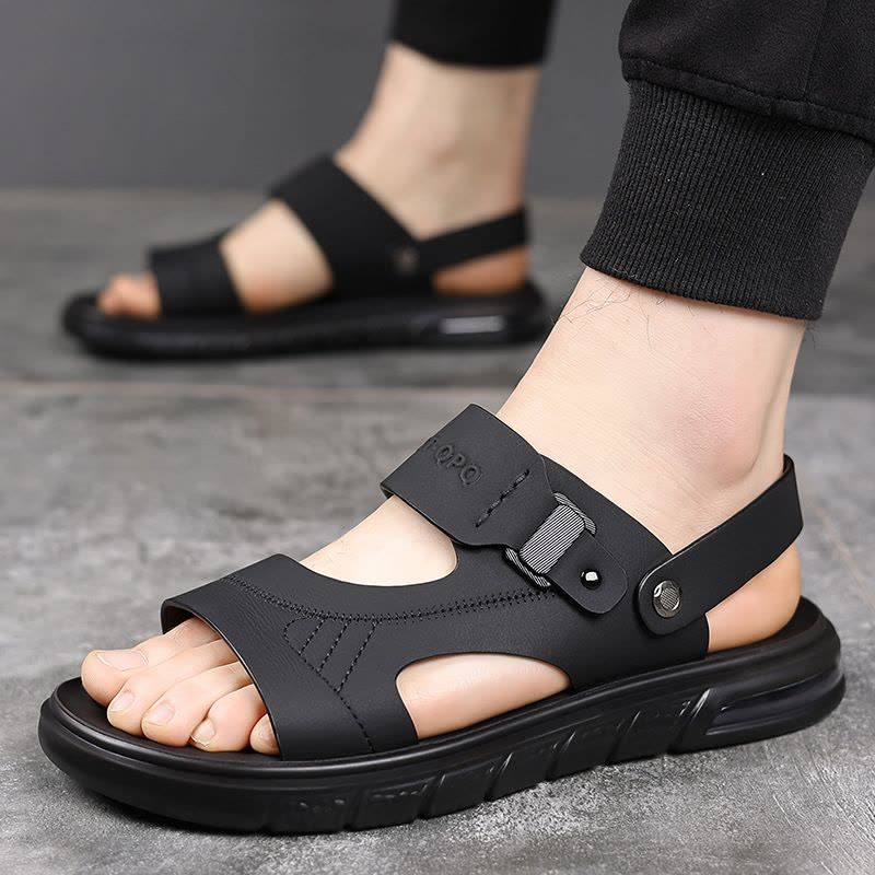 头层牛皮海边涉水休闲凉鞋防滑旅游度假沙滩一鞋两穿凉拖鞋图片