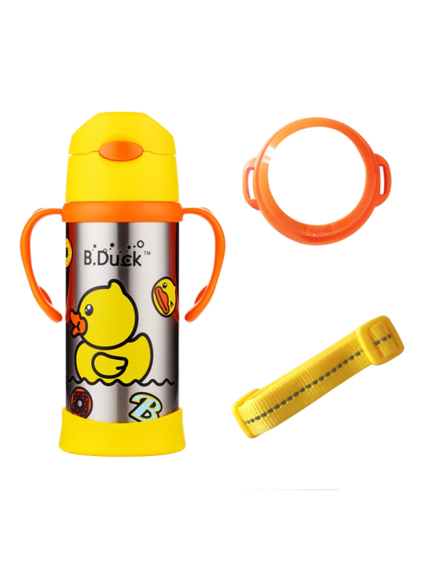 B.DUCK小黄鸭儿童水杯保温杯宝宝不锈钢高真空吸管杯保温水壶380ml
