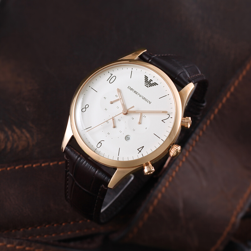 armani阿玛尼手表真皮表带男表休闲简约石英表时尚钢带男士腕表ar1916