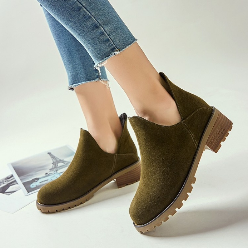 格瑞迪欧 靴子女秋新款磨砂短靴女粗跟休闲百搭及踝靴马丁靴女英伦m1